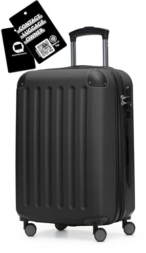 Hauptstadtkoffer Spree - Handgepäck, 55 x 36 x 21 cm + Digitaler Kofferanhänger, TSA, 4 Rollen, 42 Liter, Reisekoffer, Hartschalenkoffer, Rollkoffer, Bordgepäck Koffer, erweiterbar, Schwarz