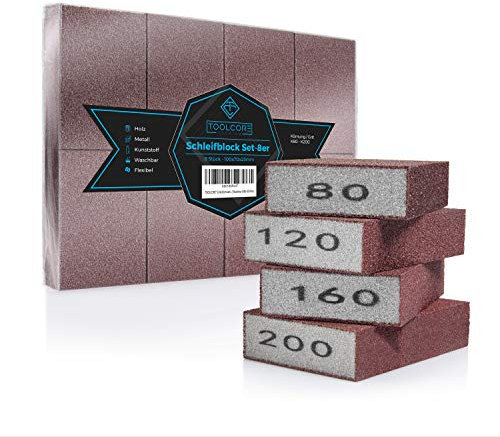 TOOLCORE® Schleifschwamm Set - XXL | 8 Stück - K80-200 | Holz-Metall-Kunststoff | Nass & Trocken anwendbar | Flexibel & Waschbar | Schmirgelpapier, Schleifschwamm Holz, Schleifschwamm Fein bis Grob
