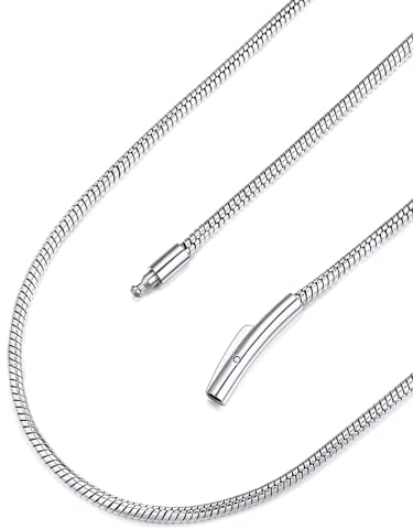 FaithHeart Schlangenkette Herren Damen Halskette Edelstahl 1,5/2/2,5/3MM | rund Schlangen Kette 40cm-75cm lang Wasserfest, Halskette für Anhänger, Kette mit Druckverschluss, Schmuck für Alltag