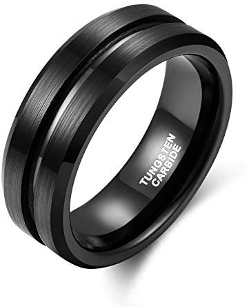 Zakk Ringe Herren Damen Wolfram 8mm Gebürstet Schwarz Blau Silber Rosegold Verlobungsringe Trauringe Eheringe Größe 52 bis 75 (Alles Schwarz, 53 (16.9))
