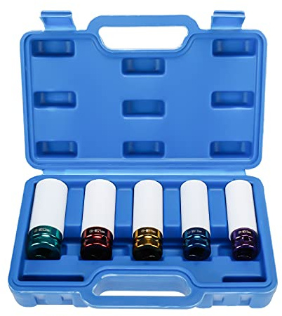 BOOMSTART 5 st hjulmutteruttag set, 1/2 tum hjuluttag, 15 17 19 21 22 mm slaghjul flänsmutter socket, skyddande och tunn väggmonterad legering hjuluttag för bilhjul