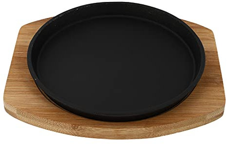 Yardwe Ensemble fajita en Fonte Japonaise, Plaque à Steak Teppanyaki, Grill, Grill, Barbecue, poêle à Griller avec Plateau en Bambou pour Restaurant, Maison, Cuisine