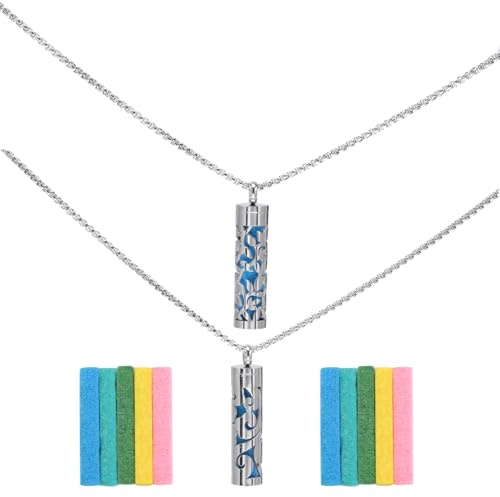Holibanna Aromathérapie Pendentif,Collier D'aromathérapie En Acier Inoxydable Pour Hommes - Ensemble De 2 Pendentifs Diffuseurs Avec Chaînes Et Cœurs En Coton Pour Huiles Essentielles