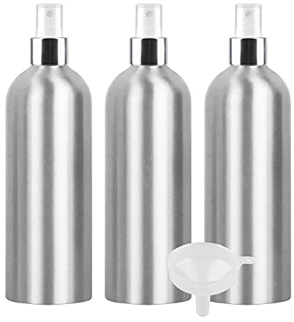 TIANZD 3 Stück Tragbar 500ml Leere Aluminium Sprühflasche mit Weiß/Silber Sprühkopf, 500 ml Feinen Nebel Pumpzerstäuber Aluminium-Flasche Zerstäuberflasche Reise Flasche, 1x Trichter