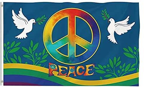 Laddup Drapeau Colombe de la Paix,Peace and Love Graffiti,Drapeau de la Paix 90 x 150 cm,Drapeau de la Paix,Convient pour Une Utilisation intérieure et extérieure