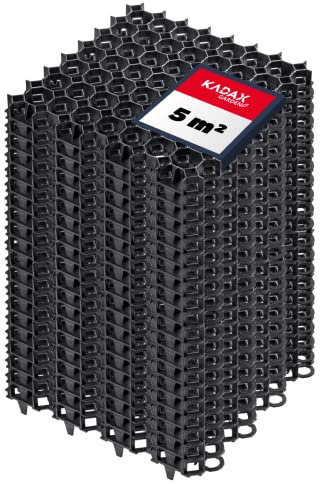 KADAX Dalles Stabilisatrices en Plastique 50 cm, Stabilisateurs de Gravier, Dalles à Engazonner pour Jardins, Grilles de Gazon (Noir, Lot de 20)