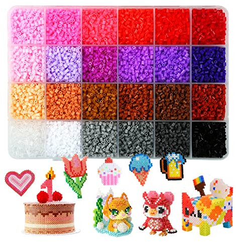 Moncolis 12000 Stück Bügelperlen 2.6mm Steckperlen 24 Dunkle Farben Mini Perlen Set in Organizerbox zum Basteln DIY Geschenk Mädchen Jungen