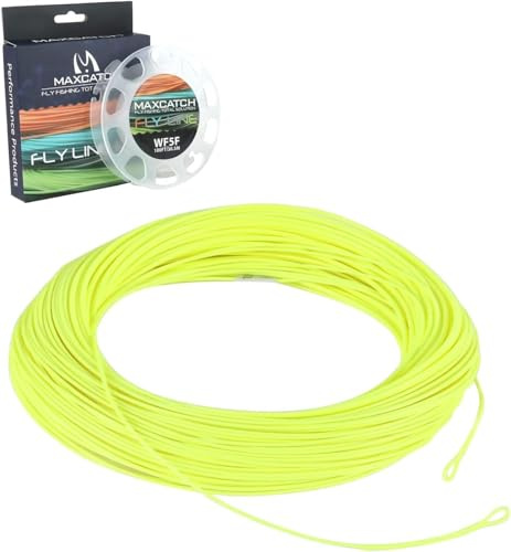 Maximumcatch Fliegenfischen Schnur mit Schlaufen, schwimmende Fliegenschnur 30,5m lang, WF3F/4F/5F/6F/7F/8F, sechs Farbe (WF8F, Gelb)