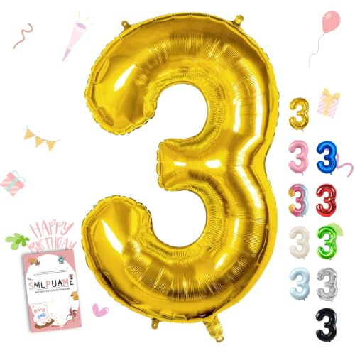 Smlpuame 40 inch Number Balloon 0-9 Gold Large Number 3 Balloons,Digital Balloons for Birthday Party Celebration Decorations Supplies, Helium Foil Number Balloons for Wedding Anniversary