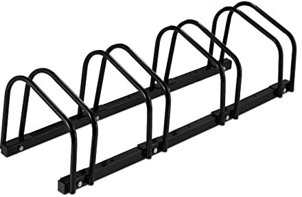 Relaxdays Portabici da Terra, Supporto per 4 Biciclette, E-Bike, Ruote Fino 60 mm, in Acciaio, Parcheggio, Garage, Neo, 4 Bici