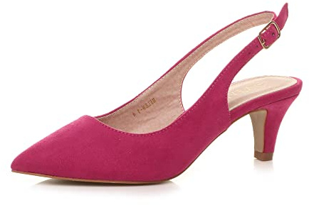 AJVANI Womens Ladies Low mid Heel 50s Slingback Buckle Pointed Court Shoes Size