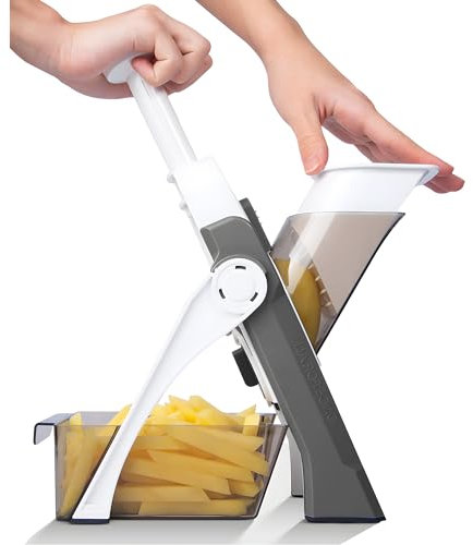 QieCai Mandoline Gemüsehobel Profi, Dicke Einstellbar Gemüseschneider, Mehrzweck Zwiebelschneider Pommesschneider Küchenhobel (Grün) (Grau)