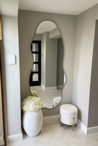 MirrorOutlet The Lacuna - Frameless Modern Full Length Arched Leaner/Wall Mirror 71 X 32 (180CM X 80CM) Silver Mirror Glass with Black wooden Backing - Polished Edging