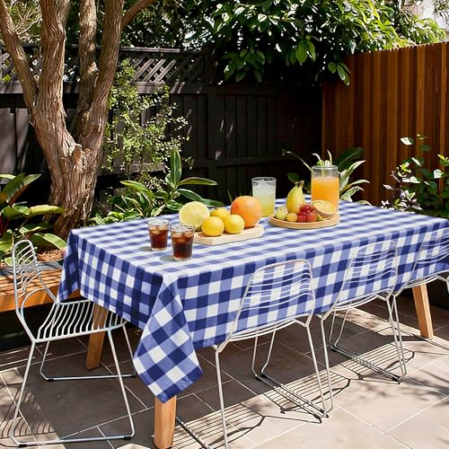 Hiasan Tischdecke Outdoor Wetterfest Karierte Abwaschbar, Blau und Weiß | 130x160cm, Tischdecken aus Polyester, Wachstischdecke Wasserabweisend, Tischtuch für Bierzeltgarnitur Esszimmer Party Garten