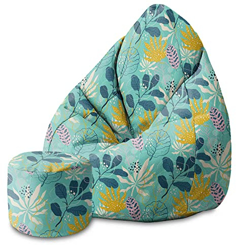 DreamRoots Sitzsack Erwachsene 80x80x120, Abstract Exotic | Bean Bag 80x80x120 cm mit Lehne, Hocker & Bezug, Sitzkissen Boden, Chill Bubibag, mit Füllung