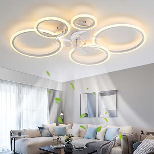 Takfläkt med ljus, LED 72W Dimbar Taklampa för fläkt, Modern Takfläkt Belysning för vardagsrum Matrum Sovrum, Justerbar 6 hastigheter, Vit 100cm