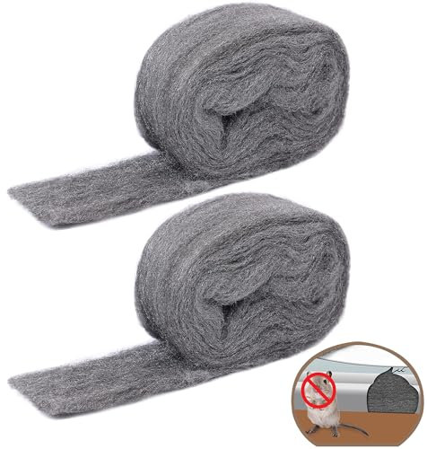 Steel Wool for Mice Control - 2 Pack of 3×15Ft Steel Wool, Gap Filter for House & Garage - Keep Mice Away from Holes，Siding，Pipeline，Vents in Garden, House, 10.58 oz