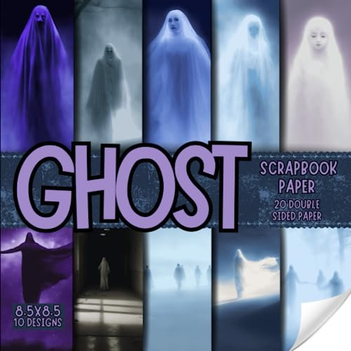 Ghost scrapbook paper, 8.5x8.5, 10 Designs, 20 Double-Sided Sheets: Decorative Paper For Scrapbooking, craft Paper for Junk Journals, , Decoupage, & Mixed Media, Origami, Collage & Card Making