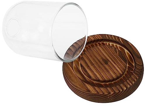 OSALADI de Cristal para Velas Juego de 1 Portavelas Decorativo Campana Transparente y Base de Madera Recipiente de Vidrio para Velas Aromáticas Adecuado para Decoración
