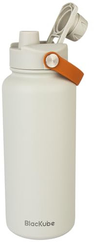 Blackube Edelstahl Trinkflasche 1000ml-Thermosflasche Thermoskanne - BPA-Frei, Auslaufsicher, Große Trinkflasche aus Metall für Sport, Schule, Fitness, Outdoor, Camping-Weiß