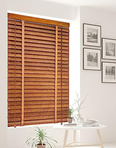 BOTOWI Holz Jalousie Holzjalousie Rollo Holz 60/80/100/120/140cm, Fenster Rollos für Innen, Innenjalousien Jalousien 5cm Lamellen, Gefiltertes Licht Fenster Jalousien Innen,Braun,120Wx140L(cm)