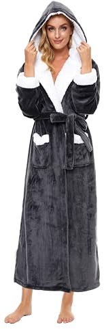 AMYTIS LINGERIE Bademantel Damen Flauschig mit Kapuze Lang Warm Bademäntel für Damen 100% Flanell Kuschelige Morgenmantel Fleece Robe