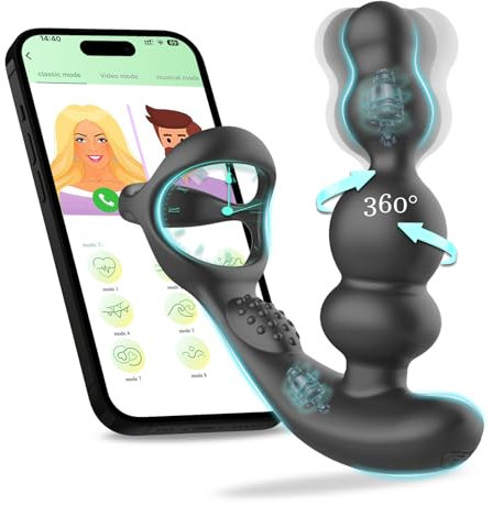 ZWFUN Analvibrator Sexspielzeug mit Penisring, 9*9 Vibrations Rotationsreiz Analkugeln mit Bluetooth APP-Steuerung Buttplug Prostata Stimulation Massagegerät Sex Spielzeug für die Männer Frauen Paare