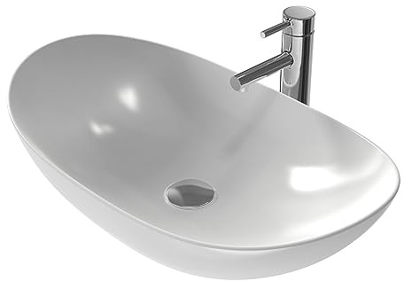 EMKE Waschbecken Aufsatzwaschbecken Oval 61 × 36 × 15 cm, Klein Waschbecken Badezimmer & Gäste WC, Handwaschbecken Waschtisch Oval Waschbecken Bad Waschschale Weiß