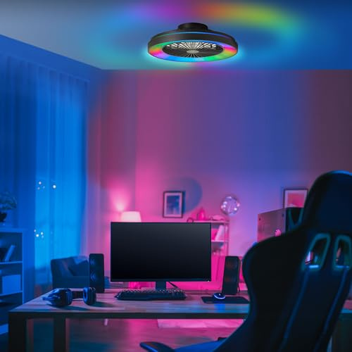 Lightbox LED Deckenlampe mit Ventilator & Fernbedienung - 14 cm Höhe, Ø 49