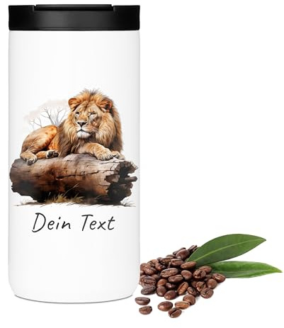 GRAZDesign Kaffeebecher Löwe mit Name personalisiert, Thermobecher to go, Edelstahl 400ml
