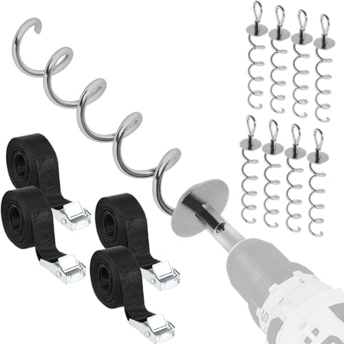 NewHabitat 8X Erdanker Bodenanker Stahl 38cm – Set für Trampolin & Zelt | Erdanker Set inkl. Spanngurte für Trampolin, Pavillon, Zelt, Schaukel & Sonnensegel, 18-teilig, extra stabil & wetterfest