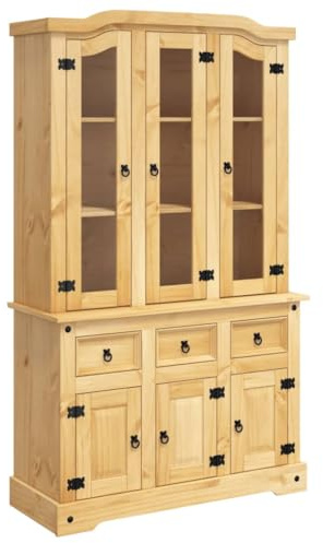 Hommdiy Highboard, Sideboard mit viel Stauraum, Kommode Wohnzimmerschrank mit Türen, Schrank Anrichte Beistellschrank, Massivholz Kiefer,112 x 43 x 196,Braun