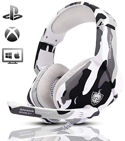 YOTMS H1 Gaming Headset, PS5 Headset für PS4 PC mit 3D Surround Sound Headset mit Mikrofon Kopfhörer Noise Cancelling für Gamer (Camo)