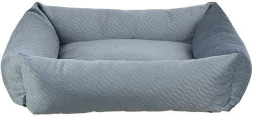 Trixie Hundebett Alena eckig, mit Samtbezug – 80 x 60 cm, blau/grau | Kuschelig weicher Hundekorb, waschbar – für mittelgroße Hunde, integriertes Kissen und rutschfester Boden