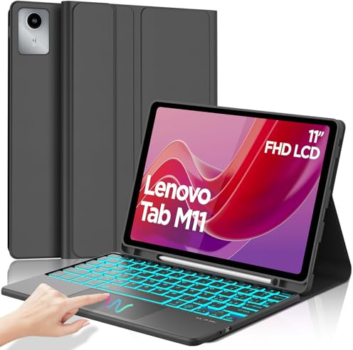 IVEOPPE Cover Tastiera per Lenovo Tab M11 11 Pollici 2024 TB330FU/TB330XU | Keyboard Touchpad 7 Colori Illuminato Magnetico Staccabile Italiano QWERTY, Custodia Tastiera Bluetooth con Portapenna, Nero