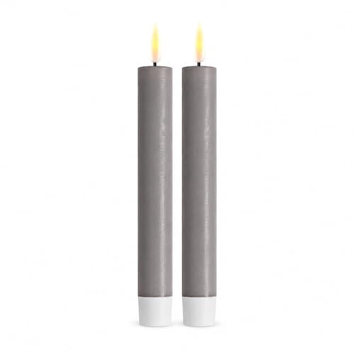 ReWu Homeart LED Stabkerze 2er Deluxe, Indoor mit Realistischer Flamme auf Echtwachsspiegel, Warmweißes Licht, Grau, 15 cm, Echtwachs