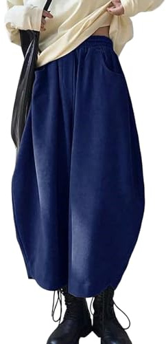 SHINROAD Vida ben morotsbyxor kvinnor bloomers elastisk hög midja harem med fickor enfärgade breda ben vardaglig yoga boho-byxor, BLÅ, one size