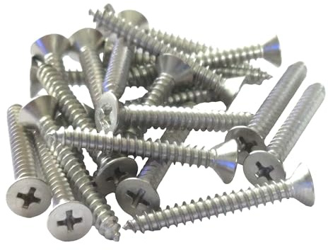 Lot de 20 vis autotaraudeuses multi-usages, en acier inoxydable 316 de qualité marine, 4,2 mm x 38 mm, vis cruciformes à tête plate pour bois, cloison sèche et meubles