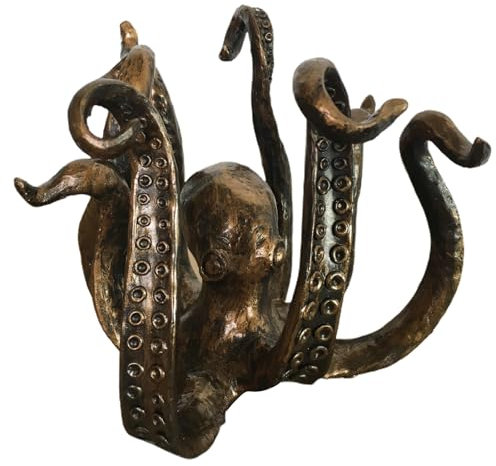 Makamsui Octopus Mug Holder, Vintage Octopus Coffee Mug Holder for Counter, Retro Resin Table Topper Statue Cup Organizer Hanger Stand Rack, Kitchen Dining Bar Statue Accessory Bronze Coffee