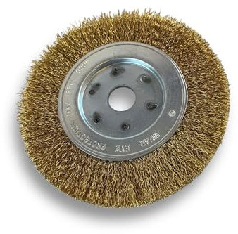 Lot de 6 brosses circulaires LAITON | Ø 150 mm | Epaisseur 1 rang | Fil dur 0.30 mm ondulé | Alésage 20 mm + réducteur bague 16/12 mm | Touret meuleuse affûteuse ponceuse | Kibros 215151LTx6