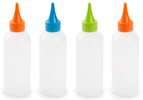 Acan Tradineur - Lot de 4 bouteilles en plastique rechargeables pour servir des sauces, distributeur d'assaisonnement réutilisable, ketchup, moutarde, huile, fabriqué en Espagne - 175 ml