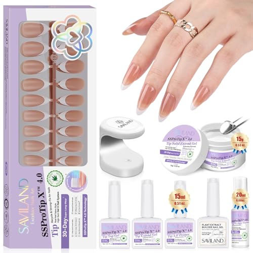 Saviland Kit Press on Nails: set di extension in gel per unghie con lampada per unghie, con copertura completa per unghie, set di extension in gel trasparente (06)