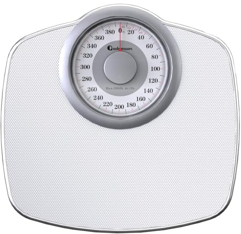 Adamson A25 Scales for Body Weight - Up to 400 LB - 5.3 Dial on 12.4 x 10.2 Platform - Anti-Skid Rubber Surface - High Precision Bathroom Scale Analog - Durable with 20-Year Assurance - Full White