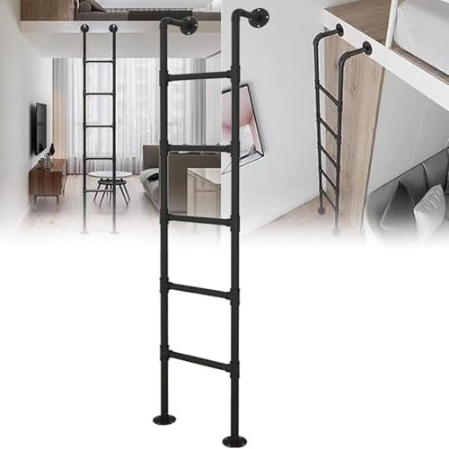 Schmiedeeiserne Leiter für Kellerfenster, Brunnen, 2,4 m, 2,1 m, 1,8 m, 1,5 m, 1,2 m, 136 kg Tragkraft, ideal für Hochbett, Außendeck, Wohnmobil, Wohnungen, Keller, Egressfenster