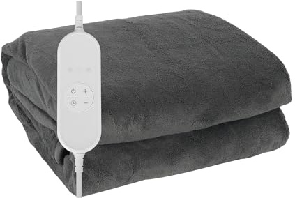 COZYBRITE Electric Heated Throw Blanket Fleece with 9 Heat Settings 9 Hours Timer Auto Shut-off 130x160cm Digital Control Machine Washable TK(160X130)/1.4m2-19S-DT-ST (Grey)