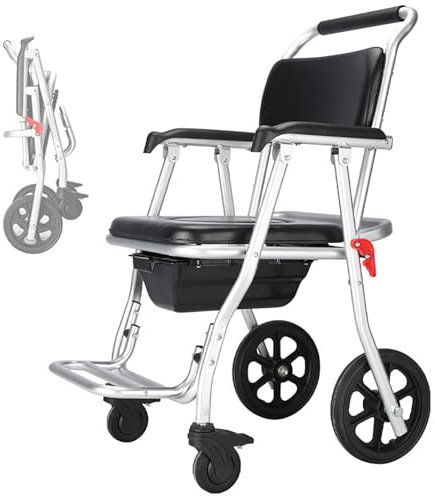 Sedia a rotelle da Doccia a propulsione autonoma, Sedia a rotelle Pieghevole, Sedia a rotelle da Letto con braccioli per la Toilette, Rialzo del Sedile della Toilette con Maniglia per Anziani()