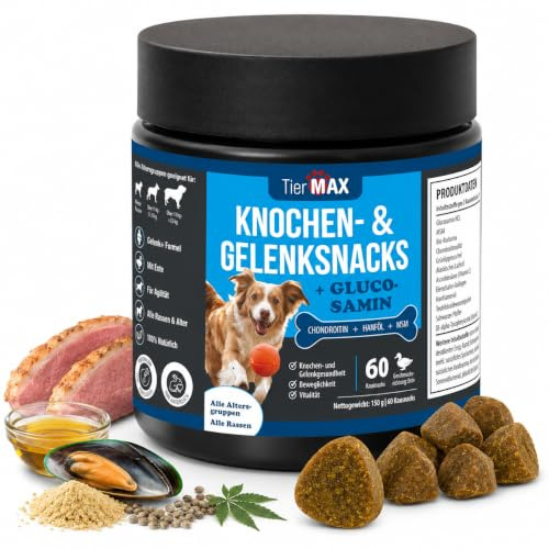 Tiermax Knochen- & Gelenk Hunde Snack (60 Stück) – Premium Qualität Hunde Leckerlis – Beweglichkeit & Alltag– Natürliche Schutzleckerlis bei Alter & Arthrose mit hoher Wirksamkeit