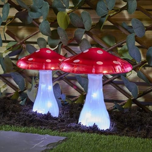 Swan Household 15 x 15 x 30cm Mushroom Stake Solar Light, Turns on at Dusk Automatically Outdoor Decorative Feature for Flower Beds, Pathways & Lawns
