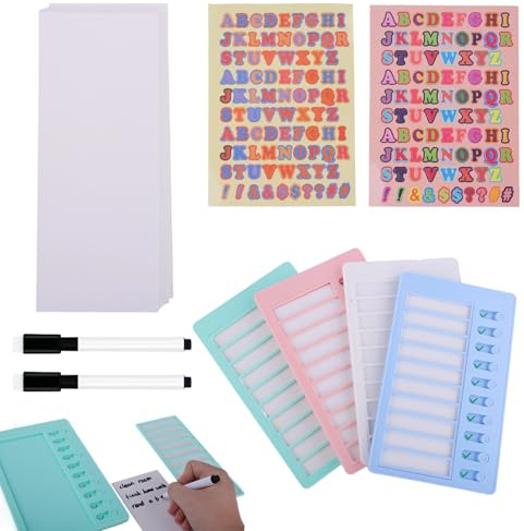 4 Stück Checklist Boards, To Do List Checklist Board To Do List Abwischbar Tafel Chore Chart für Kinder mit 20 Blanko Papier 2 Buchstaben Aufkleber 2 Whiteboard Marker für Kinder Lernplanung Zeitplan