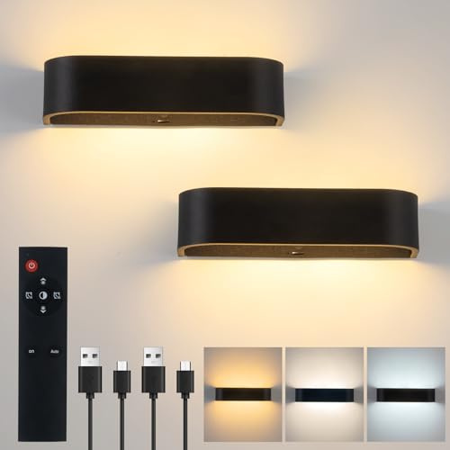 KwatTsz 2Pcs Motion Sensor Wall Lights with Remote, LED Dimmable Mounted Light Indoor, Cordless Battery Powered Wall Lamp, Rechargeable Wall Sconces for Bedroom, Yard, Hallway, Corridor, Stair